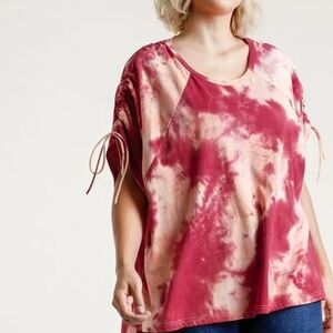 Umgee Tie Dye Tunic Top | Red Orange Oversized Short Sleeve Plus Size